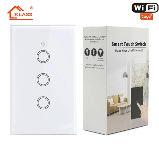 Klass Us padrão IP65 Bluetooth sem fio WiFi Wall Touch Tuya Interruptor de luz elétrica com interruptor inteligente de vidro temperado